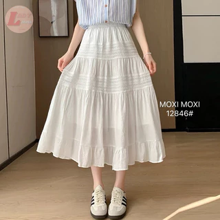 Lady_jeans#12846(H)กระโปรงยาว เอวสูง ทรงย้วย เอวยืด ต่อระบายเป็นชั้นๆ งานมีซับใน สวยมากรุ่นนี้