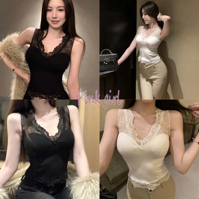 💋Pink girl💋​พร้อมส่ง เสื้อกล้ามขอบลูกไม้ ใส่ง่ายสบาย มีฟองน้ำ ยืดตามตัว ใส่สบาย "FY2047"