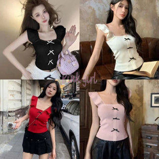 💋Pink girl💋​พร้อมส่ง เสื้อกล้ามไหมพรม แต่งแขนระบายน่ารักสไตล…