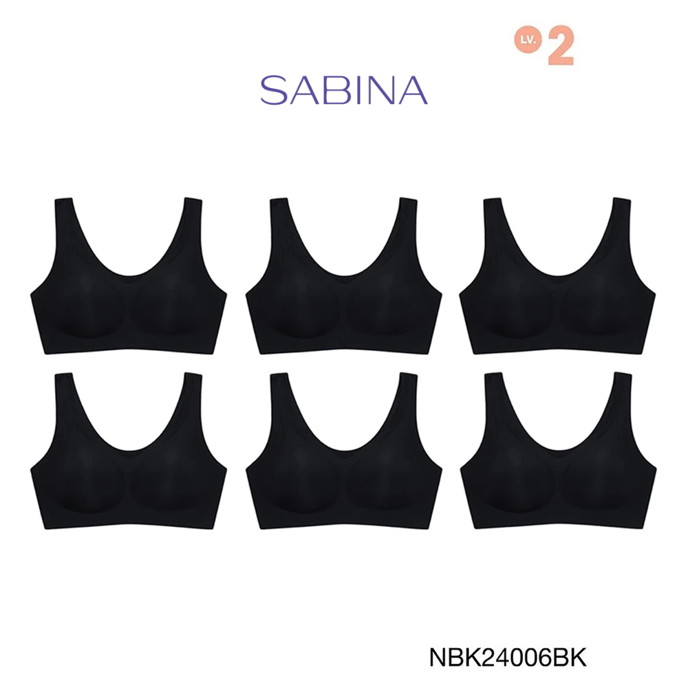 [Online Exclusive] Sabina Soft Collection (Set 6 ชิ้น) Level 2 เสื้อชั้นใน ไร้ตะเข็บ ไร้โครง รหัส NBK24006BK – สีดำ