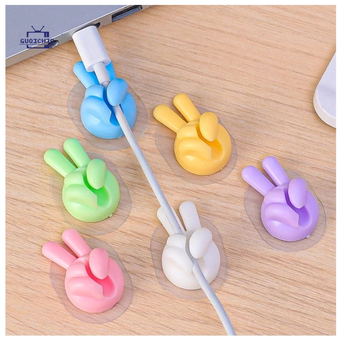 ตะขอนิ้วหัวแม่มือ ขนาดเล็ก น่ารัก ที่มีสีสัน / คลิปม้วนสายเคเบิลข้อมูลอุปกรณ์จัดระเบียบสายเคเบิลเดสก์ท็อป สายชาร์จโทรศัพ