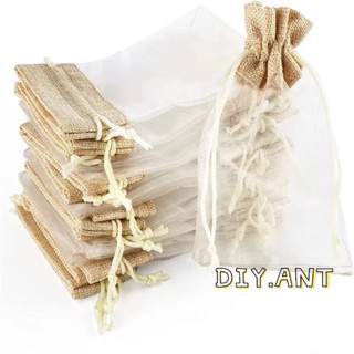 🍄🍄 ถุงผ้า ถุงหูรูด ผ้ากระสอบ แบบก้นใสผ้าแก้ว หลากสี ใส่ของฝา…