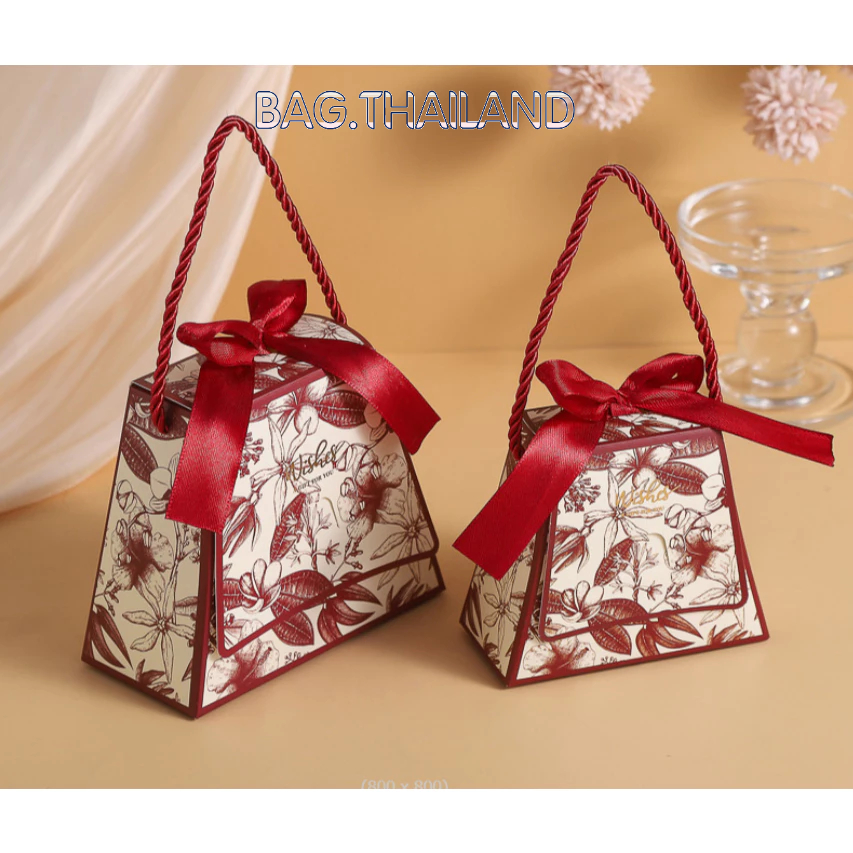 🍒bag🍒กล่องใส่ของชำร่วย กล่องของขวัญ กล่องน่ารัก ทรงเป๋า ลายดอกไม้ รุ่นใหม่ พร้อมส่งค่ะ - รูปที่ 3