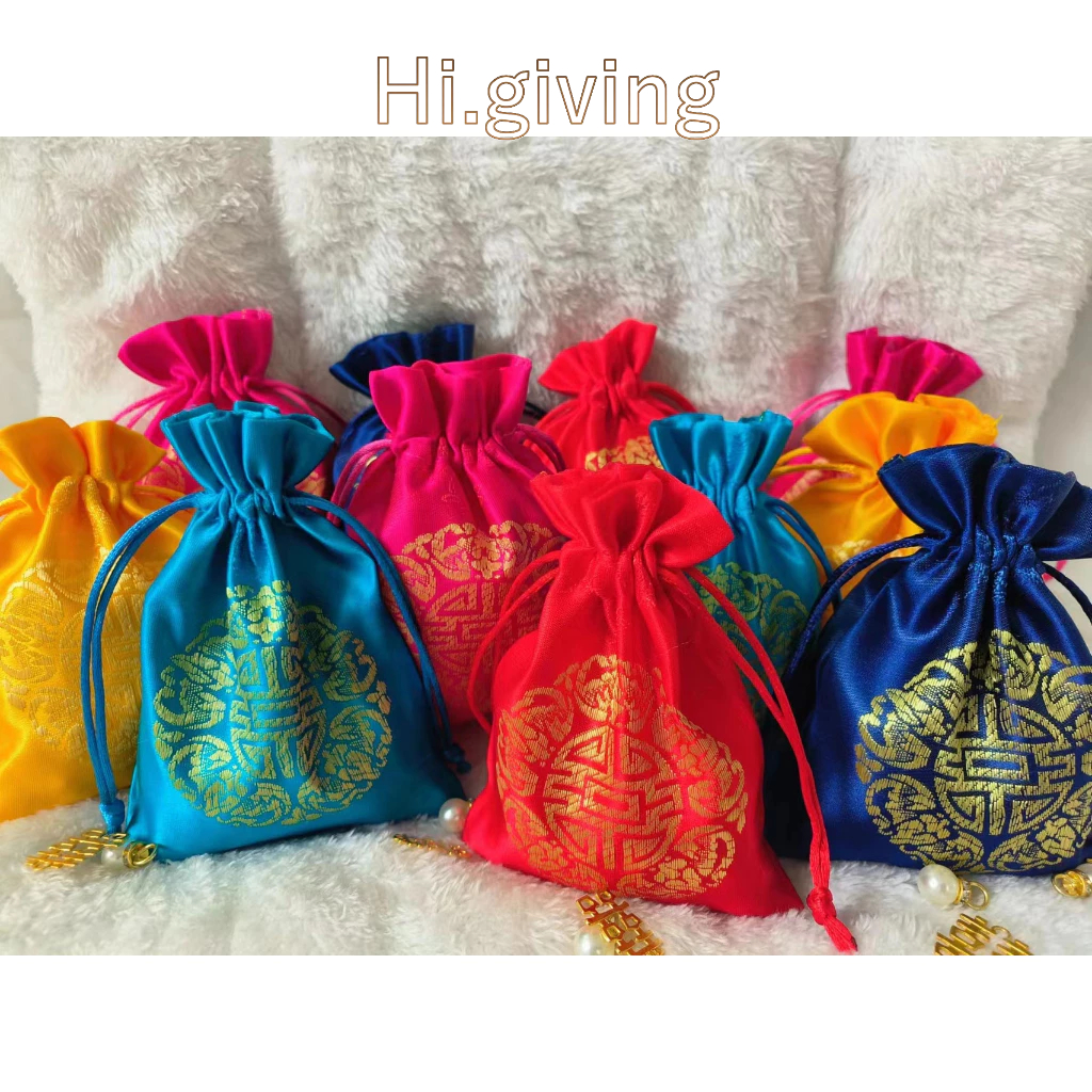 🍉Hi🍉ถุงแดง  ถุงมงคล ถุงผ้าหูรูด ใส่เครื่องประดับ ของชำร่วย ตรุษจีน ถุงผ้าไหมจีน ถุงของขวัญ ใส่ของมงคล ของแต่งงาน