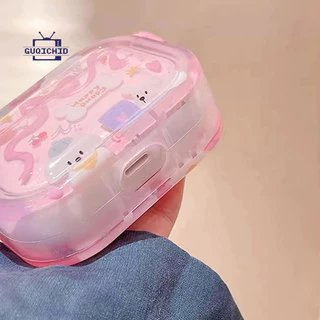 ลูกสุนัขสีชมพูไล่เฉด แอร์พอด 1 2 3 แอร์พอด 4 มือโปร 2 สีชมพูบลูทูธไร้สายหูฟังป้องกันการสูญหายชุดหูฟังฝาครอบป้องกัน