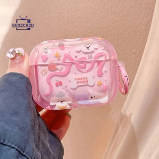 ลูกสุนัขสีชมพูไล่เฉด แอร์พอด 1 2 3 แอร์พอด 4 มือโปร 2 สีชมพูบลูทูธไร้สายหูฟังป้องกันการสูญหายชุดหูฟังฝาครอบป้องกัน