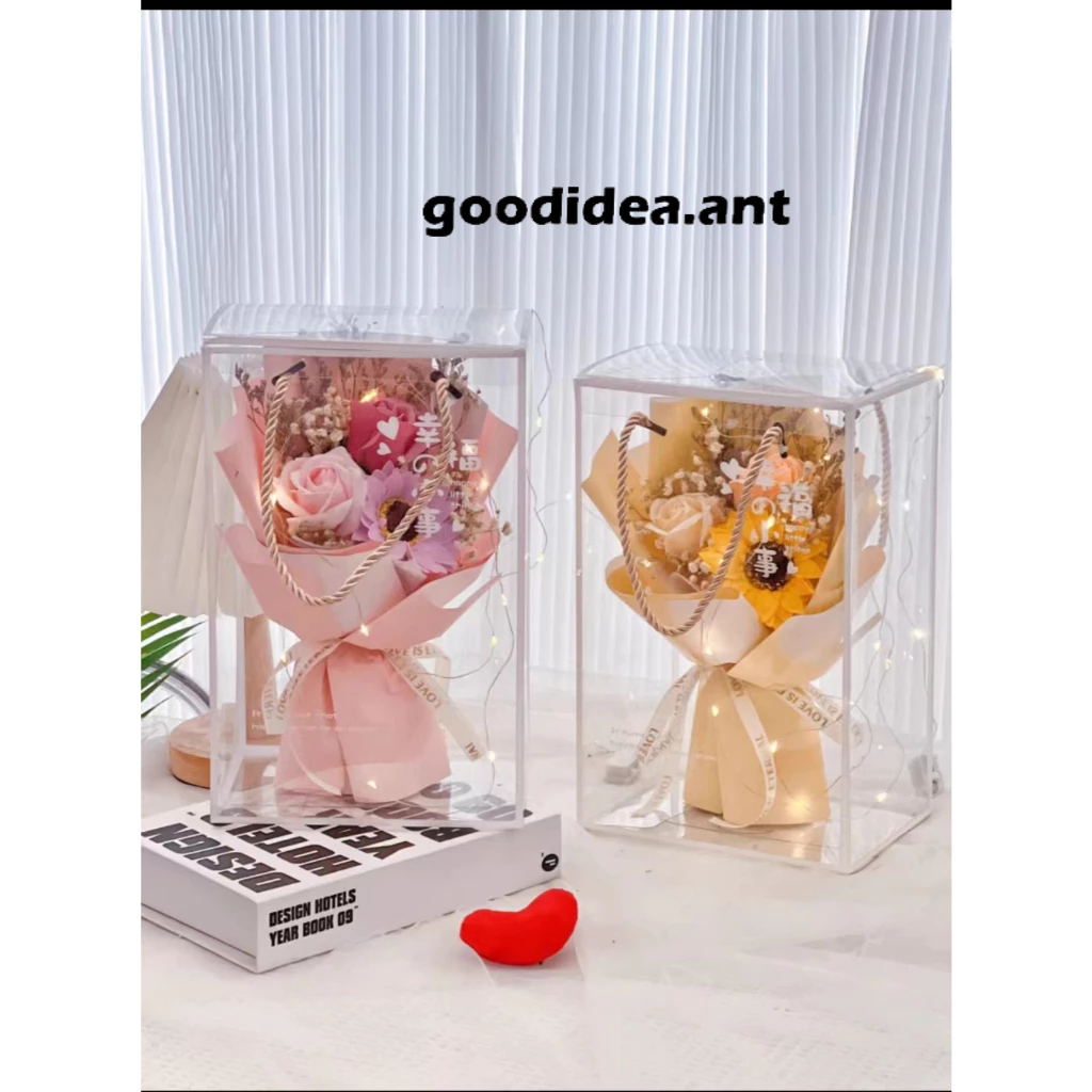 GIDA✏️กล่องของขวัญ กล่องหูหิ้ว พีวีซีใส ใส่ตุ๊กตา ดอกไม้ PVC  พร้อมส่งในไทยค่ะ