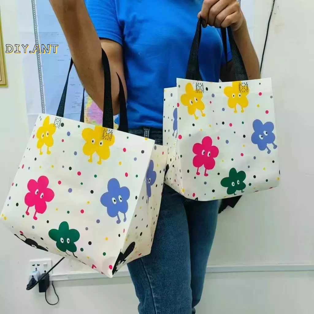 DIY  ถุงผ้า กระเป๋าผ้า สปันบอนด์ พิมพ์ลาย ลายสดใส น่ารัก ก้นกว้าง จุของได้เยอะ