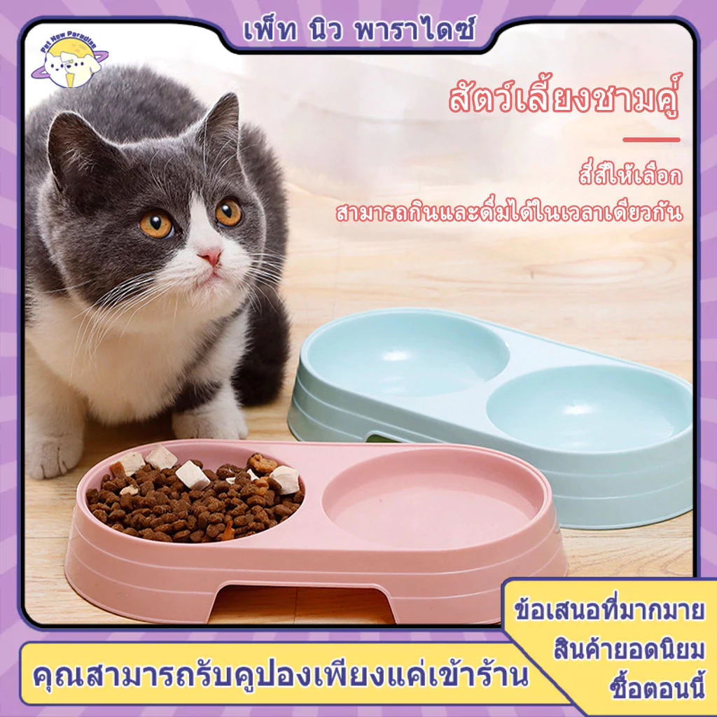 ชามอาหารแมว ชามข้าวแมว ชามข้าวหมา ชามอาหารสัตว์เลี้ยง สัตว์เลี้ยง ชาม2ช่อง มีสี่สีแคนดี้