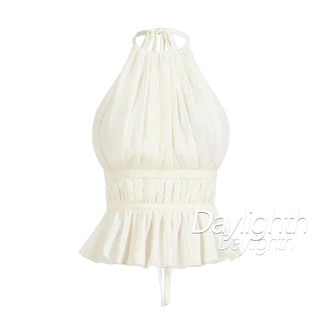 เสื้อกั๊กเซ็กซี่สีทึบรอบคอแขวนคอเสื้อกั๊กผู้หญิงBackless Lace-Up Top DL