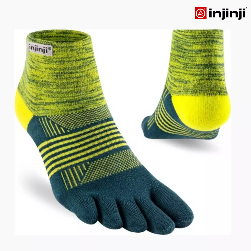 INJINJI ถุงเท้าวิ่งแยกนิ้ว ผู้หญิง กีฬากลางแจ้ง WMN TRAIL MW MINI CREW FIREFLY หุ้มตาตุ่ม สีเขียว