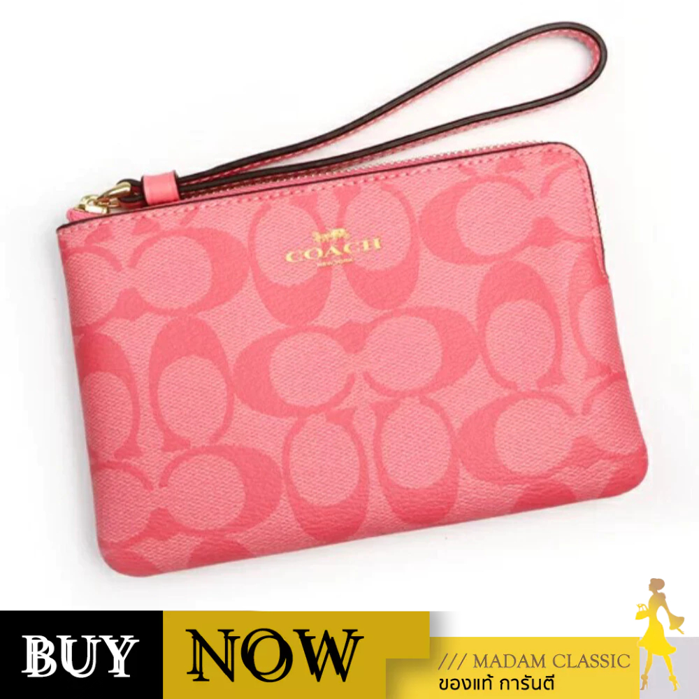Coach กระเป๋าคล้องมือ 91178 CORNER ZIP WRISTLET IN SIGNATURE CANVAS (IMQRI) BY:Madamclassic