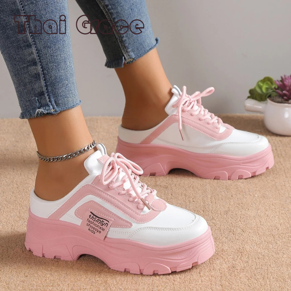 พร้อมส่ง🚚 รองเท้ากีฬาผู้หญิง รองเท้านักเรียน พื้นหนา 5CM ใส่สบาย ระบายอากาศดี