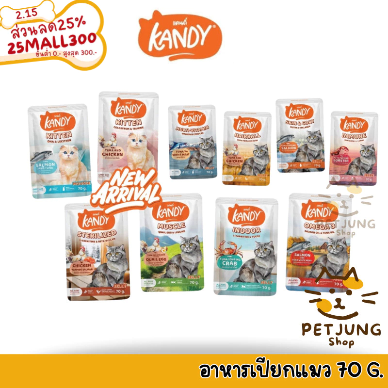 Kandy แคนดี้ อาหารเปียกแมว ไม่ใส่เกลือ ผลิตจากปลาเนื้อขาว ขนาด 70 กรัม