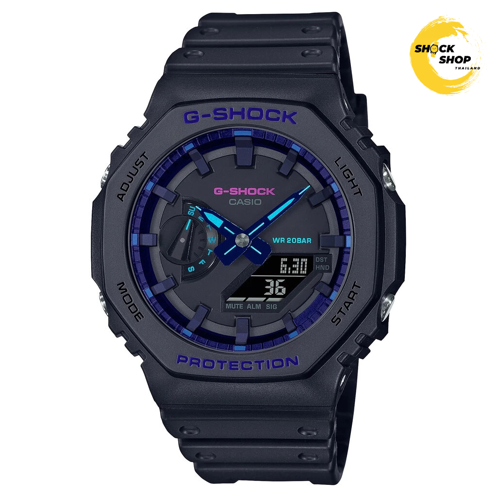 CASIO G-SHOCK นาฬิกาผู้ชาย รุ่น GA-2100VB-1A ซีรีส์ VIRTUAL BLUE วัสดุเรซิ่น สีดำ จีช็อค