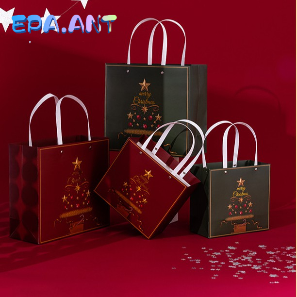 EPA💮ถุงกระดาษหูหิ้ว  ระดับไฮเอนด์ สำหรับใส่ของขวัญคริสต์มาส ลายดาว ปีใหม่2025 พร้อมส่ง🌟🌟