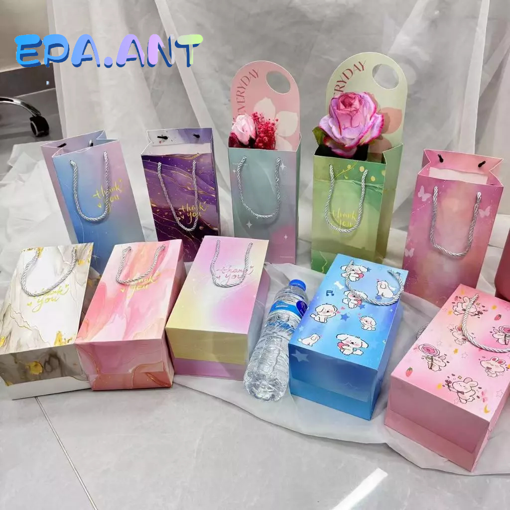 🚩EPA🚩ถุงใส่แก้ว ถุงหูหิ้วทรงสูง ใส่แก้วเยติ ขวดน้ำได้ ขนาด24.5*12*10ซม.
