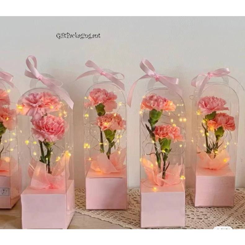 ..กล่องของขวัญดอกไม้วันวาเลนไทน์  ช่อกุหลาบ ถุงของขวัญสีชมพู บรรจุภัณฑ์โปร่งใส พีวีซี กล่องห่อดอกไม้ ทําเอง