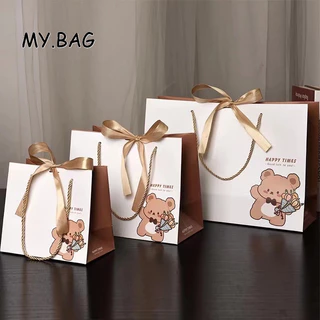 🌷🌷BAG🌷🌷 ถุงกระดาษหูหิ้ว ถุงใส่ของขวัญ HAPPY TIMES ถุงกระดาษน่ารัก ผูกโบว์