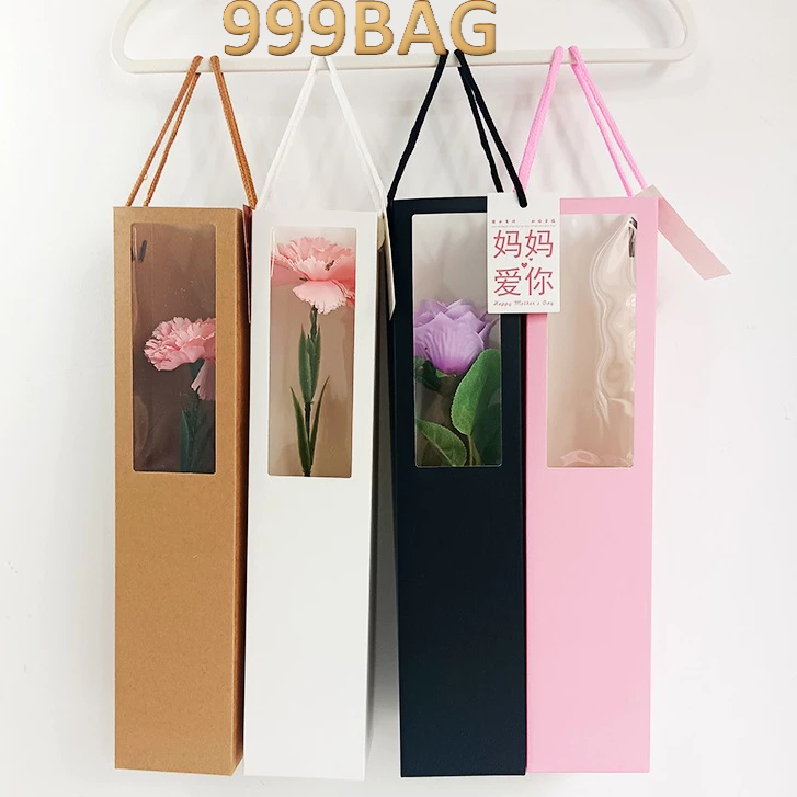 999bag กล่องของขวัญ กล่องกระดาษหน้าใส ทงยาว มี4สี โชว์ของด้านใน ใส่ดอกไม้