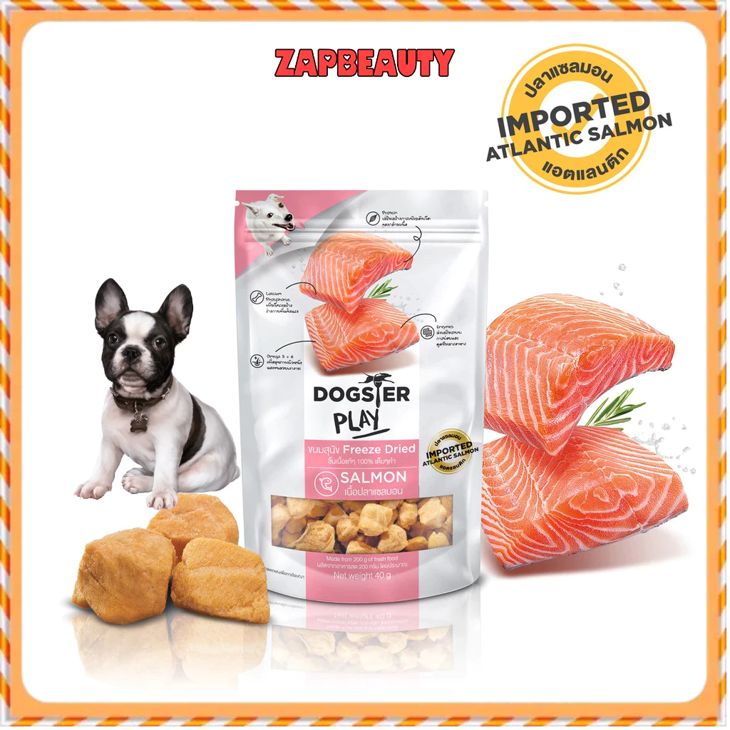 Dogster  ขนมสุนัข เนื้อแซลมอน ฟรีซดราย salmon freeze dried 40กรัม ( ขนมหมา ด็อกสเตอร์   แซลมอนอบฟรีซดราย)