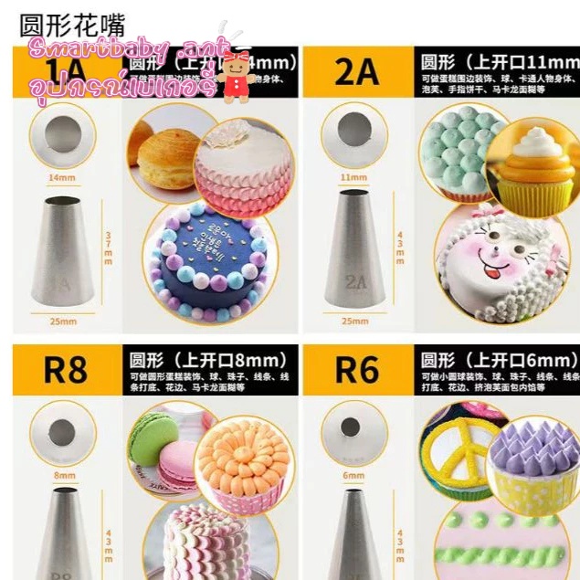 🍑BY🍑หัวบีบเค้ก1A/2A หัวบีบครีมเค้ก หัวบีบคัพเค้ก หัวบีบวิปครีม หัวบีบทรงกลม หัวบีบแสตนเลสรุ่นหนาพิเศ