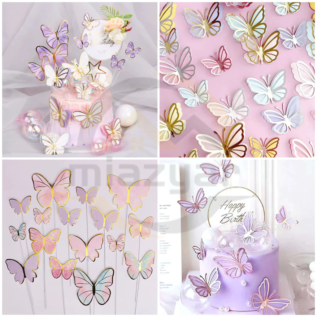 COD ป้ายปักเค้กผีเสื้อกระดาษปักมุก ชุด3ตัว พร้อมลวดเสียบ