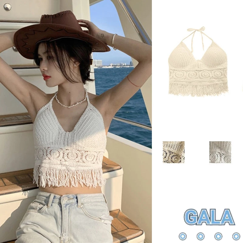 บราสายเดี่ยว แบบถักไหมพรม สไตล์โบฮีเมียน งานสวย ลุคเซ็กซี่ มีฟองนํ้าในตัว ใส่ไปทะเล GA