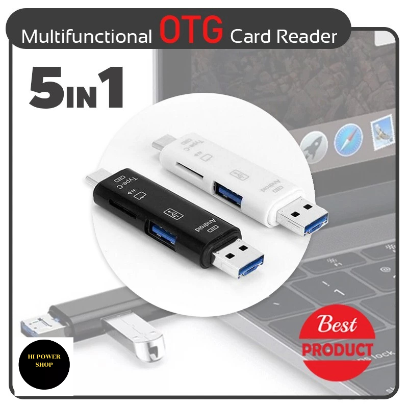 hi power shop 5 in 1 USB 2.0 Type C / USB / Micro USB SD TF Memory Card Reader OTG Adapter