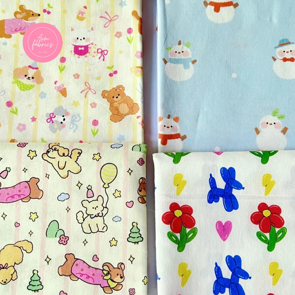 Aom Fabrics ผ้าคอตตอนป๊อบลินลายแนวเกาหลี No.848-854 น่ารักมากกก หน้ากว้าง 58 นิ้ว ผ้าเมตรนำเข้า เนื้อนิ่มเนียน พร้อมส่ง