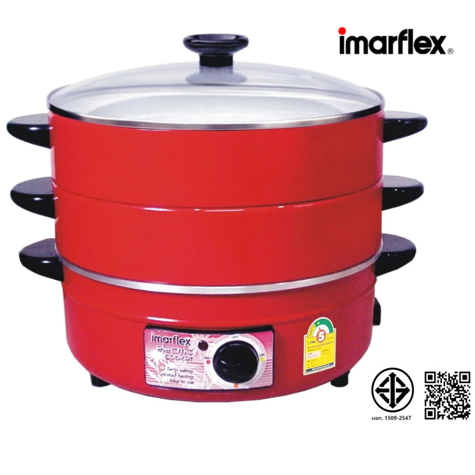 IMARFLEX_1 กระทะไฟฟ้าอลูมิเนียม ฝาแก้ว ซึ้ง 2 ชั้น ขนาด 3 ลิตร MP-18