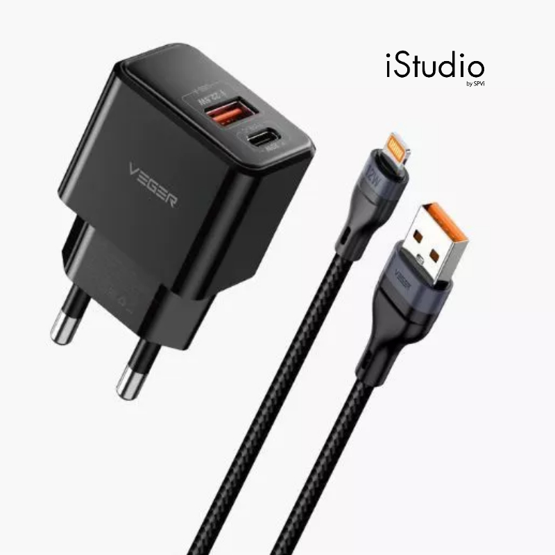 อะแดปเตอร์ VEGER Wall Charger 2 USB-A พร้อมสายชาร์จ Lightning ยาว 1M