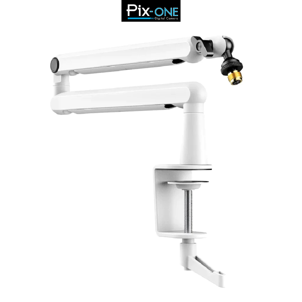 FIFINE BM88 WHITE LOW-PROFILE MICROPHONE ARM STAND WITH CABLE CHANNELING