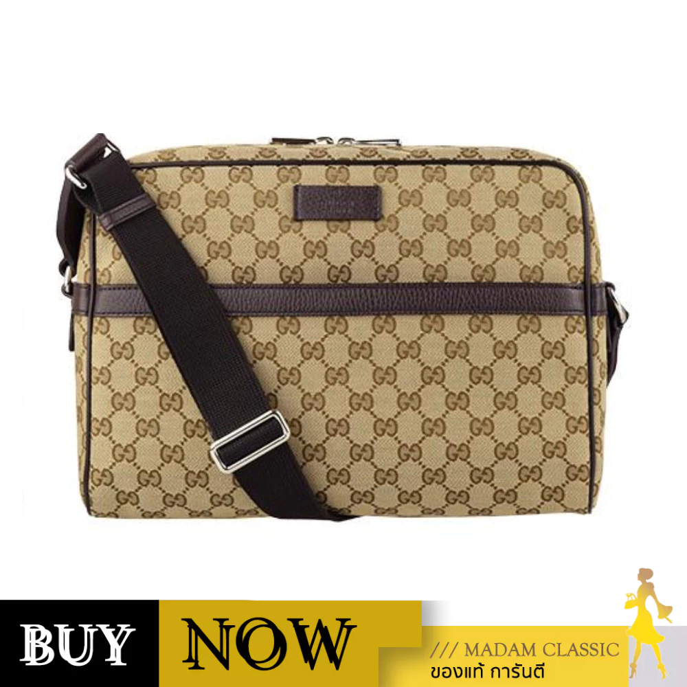 GUCCI GG CANVAS MESSENGER SHOULDER BAG (BEIGE/EBONY/BROWN) BY:Madamclassic