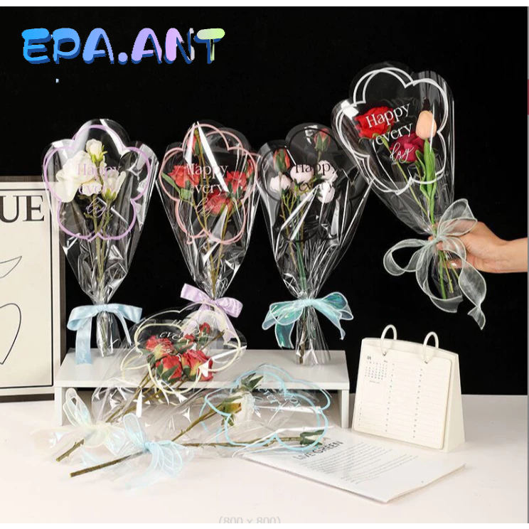 EPA FLOWER ART  50PCS ถุงใส ถุงใส่ดอกไม้ ถุงห่อดอกไม้กันน้ำ รูปดอกไม้ มีหลายสีให้เลือก