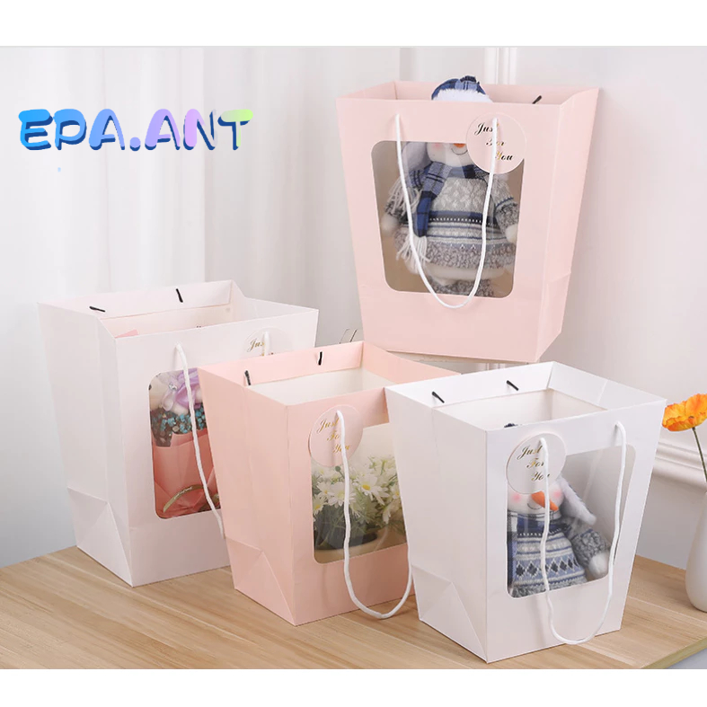 🌾EPA🌾ถุงหน้าใส โชว์ของ ถุงกระดาษหูหิ้วใส่ของขวัญ ทรงคางหมูป้ายห้อยกลม