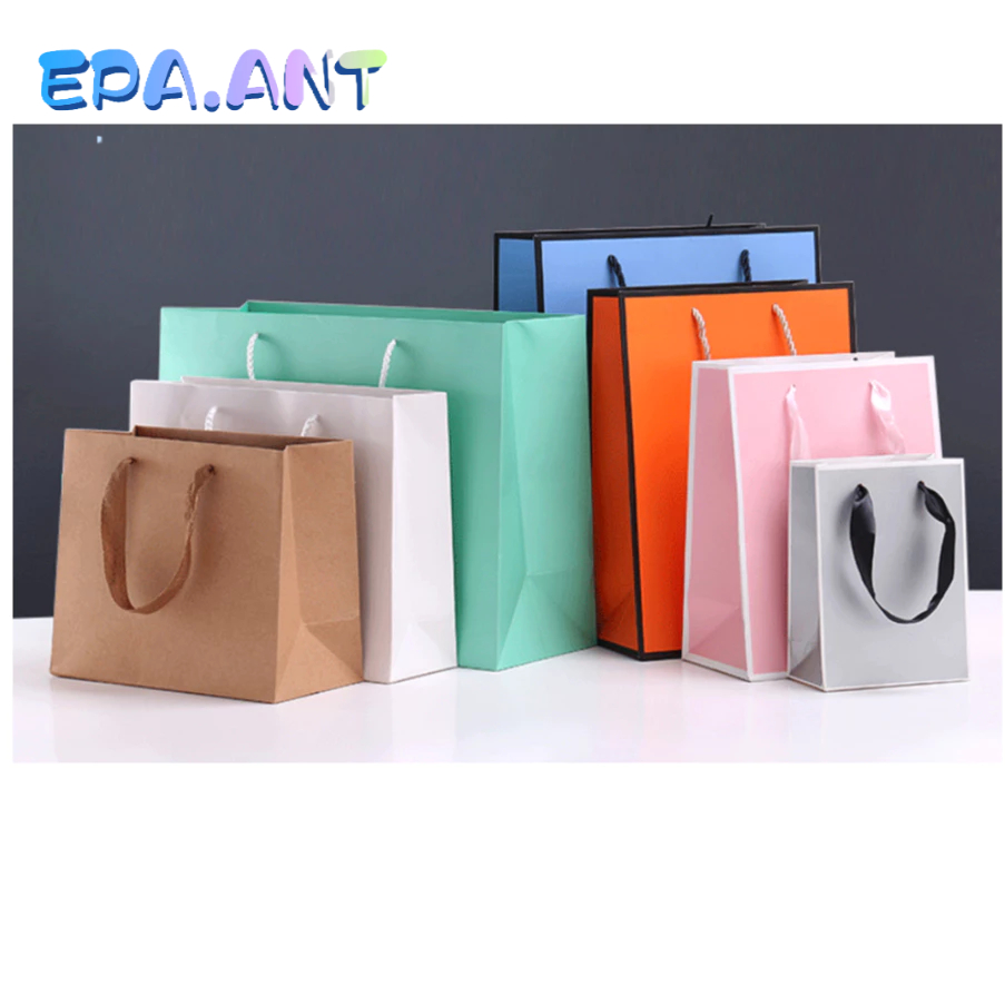 (ขายดีที่สุด)ถุงกระดาษคราฟท์มีหูหิ้วร้อยเชือก สีแดง/ชมพู/เขียวทิฟฟานี่/ส้ม/เทาขอบขาว/ขาวขอบดำ แนวตั้ง แนวนอน