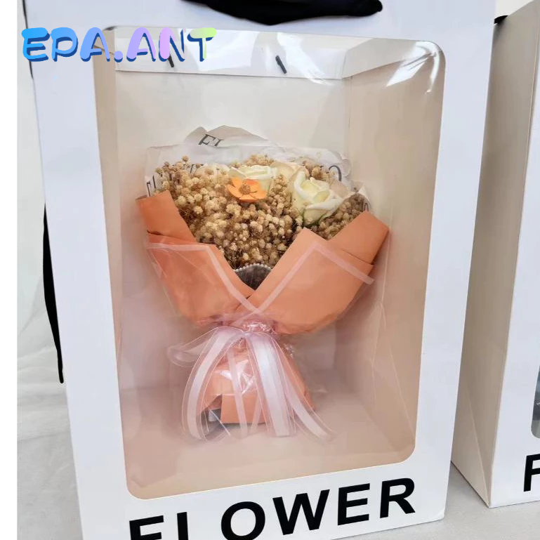 กระเป๋าหน้าใสพิมพ์คำFLOWER ถุงหน้าใสใส่ของขวัญ ใส่ดอกไม้ ตุ๊กตา ขนาด28*28*40ซม. - รูปที่ 3