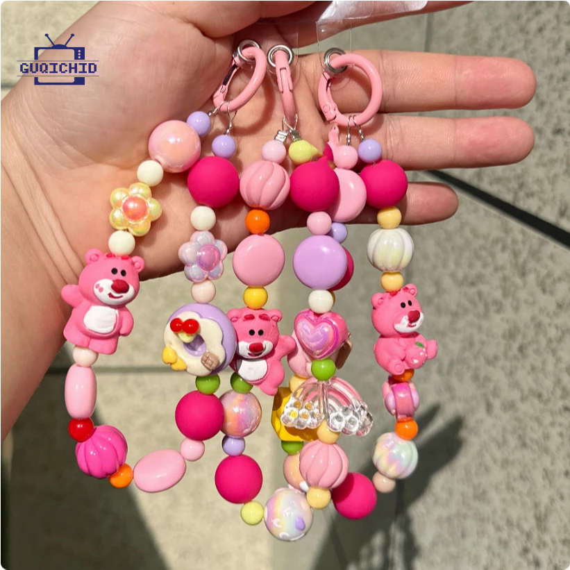 สายคล้องโทรศัพท์มือถือเคสโทรศัพท์ สายคล้องสั้น สายคล้องโทรศัพท์ลายการ์ตูน ลูกปัดห้อยโทรศัพท์ สายคล้องโทรศัพท์ลายหมีสตรอเ