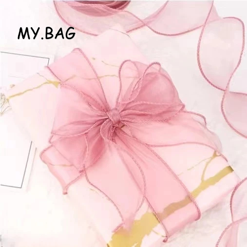 🌷🌷BAG🌷🌷 ริบบิ้น ผ้าแก้ว โบว์ตกแต่ง กล่องของขวัญ ช่อดอกไม้ ขนาด 4 ซม. ยาว 9 เมตร