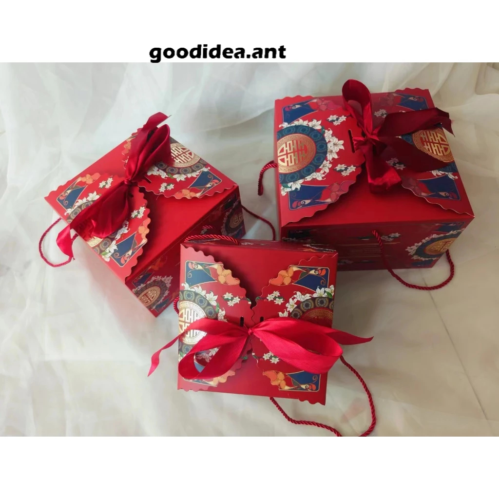 GIDA กล่องของขวัญ กล่องใส่ของรับไหว้สีแดง ลายจีนมงคล พร้อมส่งในไทยค่ะ