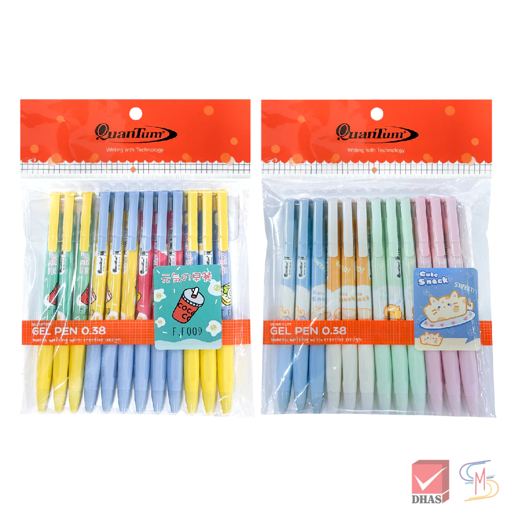 (แพ็ค 12) Quantum ควอนตั้ม ปากกา ปากกาเจล แฟนซี 0.38 น้ำเงิน คละลาย จำนวน 12 ด้าม
