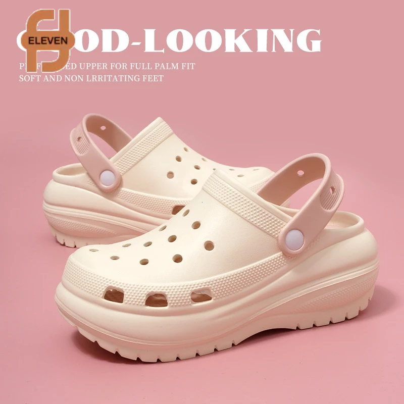 รองเท้าแตะเพิ่มความสูงของผู้หญิง EVA Crocs รองเท้าแตะชายหาดและรองเท้าแตะสวมด้านนอกแบบหนา