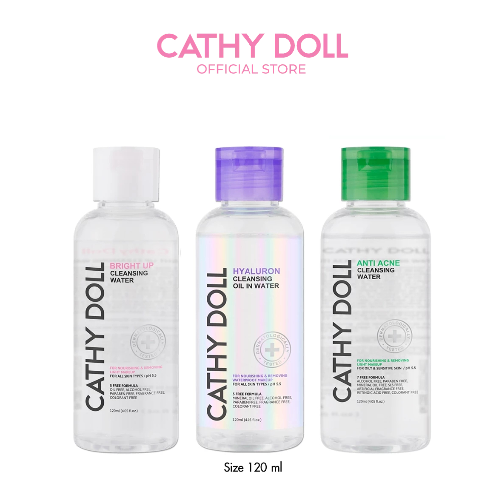 Cathy Doll คลีนซิ่งวอเตอร์120ml [Y24][สูตร Bright up ,สูตร Hyaluron,สูตร Anti Acne] [LIVE K.Aimm]