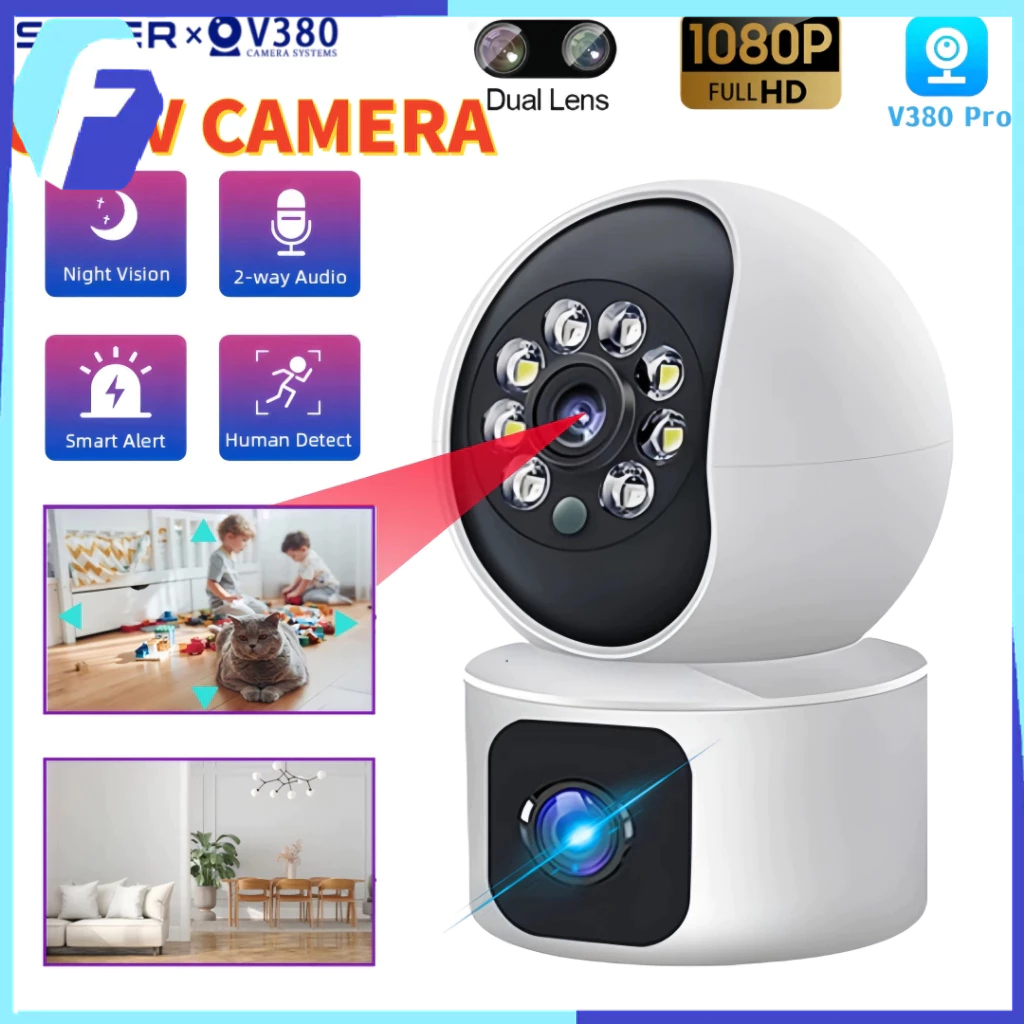 【COD】เลนส์คู่ กล้องวงจรปิด wifi Dual lens IP Security Camera วิสัยทัศน์กลางคืนอัจฉริยะ ภาพชัดระดับ4K
