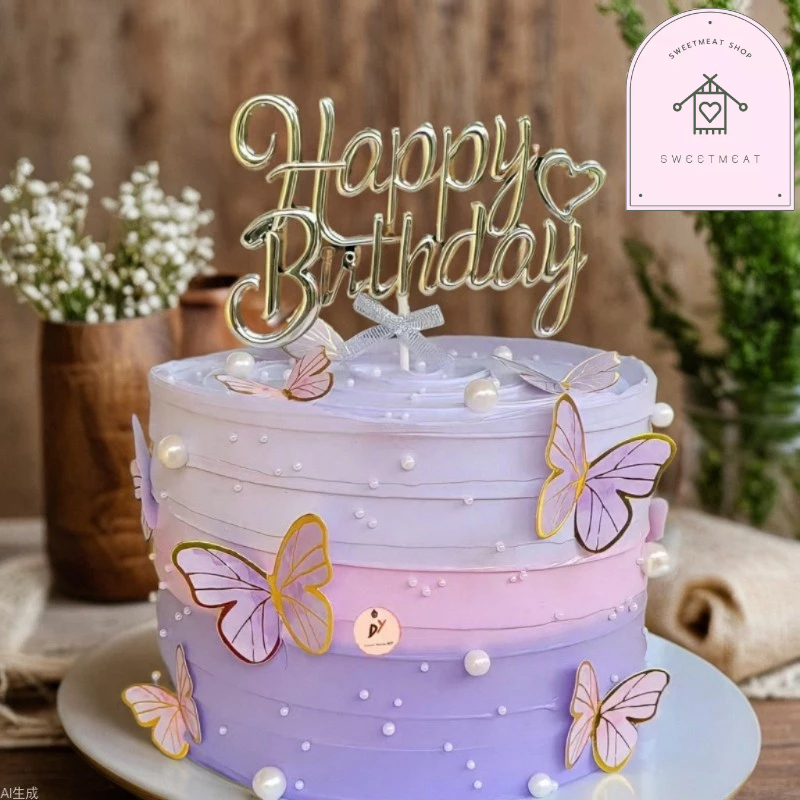 ป้ายHappy Biyrthday ป้ายปักเค้ก ป้ายHBD ป้ายปักเค้กวันเกิด ป้ายHBDเเต่งโบว์ ปลั๊กอิน ตกเเต่งเค้กวันเ