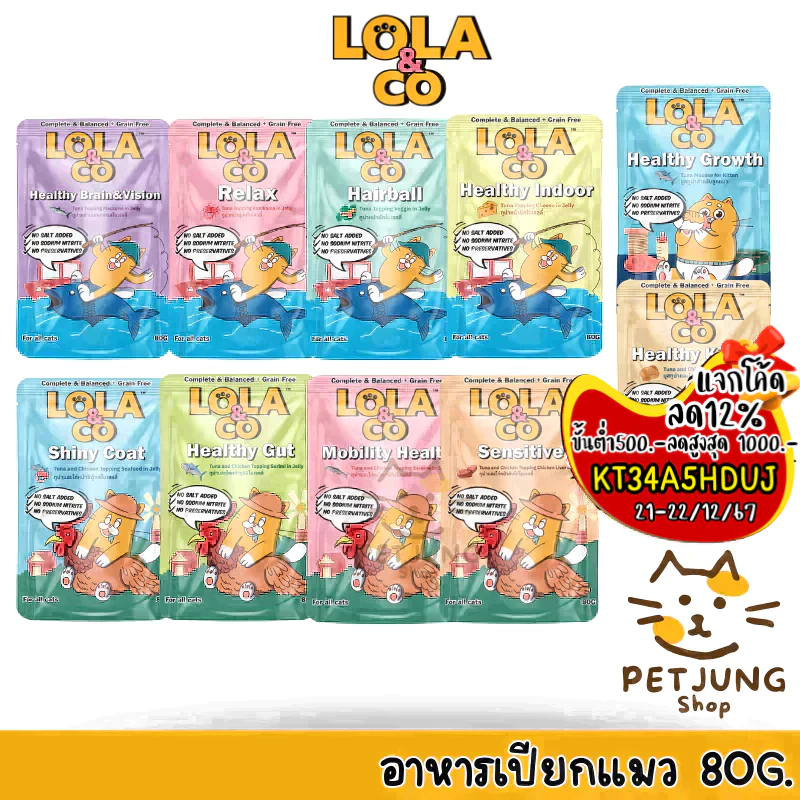 Lola&Co อาหารเปียกแมว สูตร Complete & Balanced เกรนฟรี ไม่เติมเกลือ ขนาด 80 กรัม