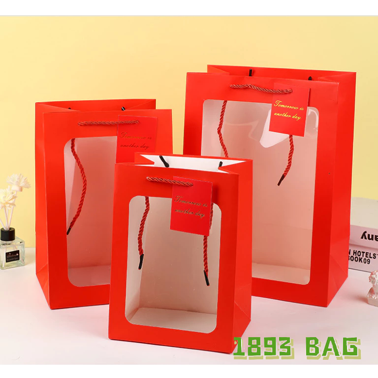 🍭 ถุงใส่ตุ๊กตา หูหิ้วเชือกเกลียว ห้อยป้ายอวยพร หน้าใส กระดาษหนา ใส่ของขวัญ พร้อมส่ง - รูปที่ 6