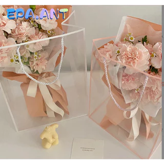 (1ใบ)ถุงกระดาษ สีใสด้านหน้า ถุงใส่ของ หูหิ้วกระดาษช่องหน้าต่าง กระเป๋ากระดาษของขวัญ ใส่แคร์แบร์ ใส่กุหลาบ