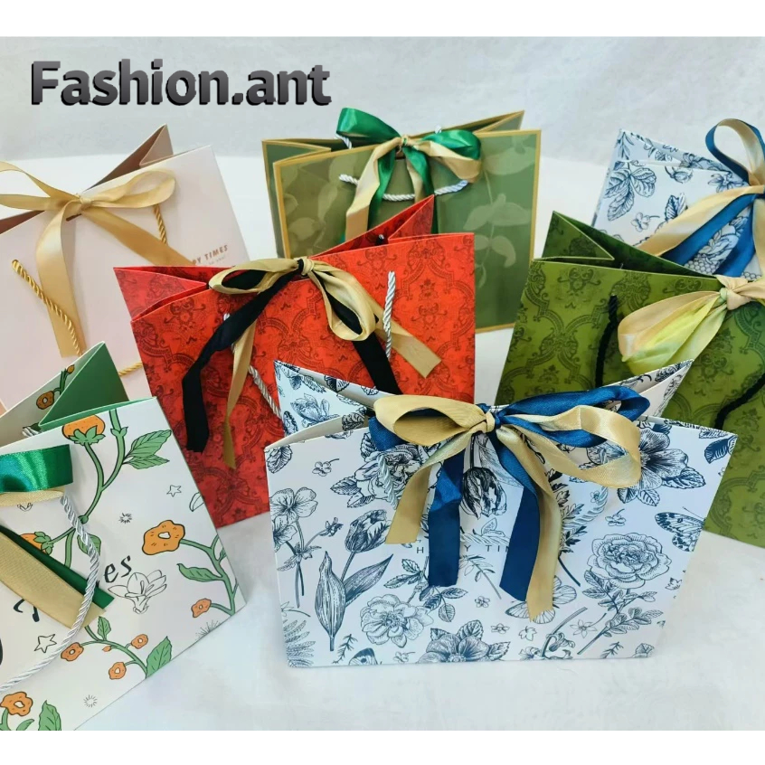 ✅รวมรุ่น✅ถุงกระดาษหูหิ้ว พิมพ์ลาย ผูกโบว์ ถุงของขวัญ ใส่ของรับไหว้ มี 3 ขนาด